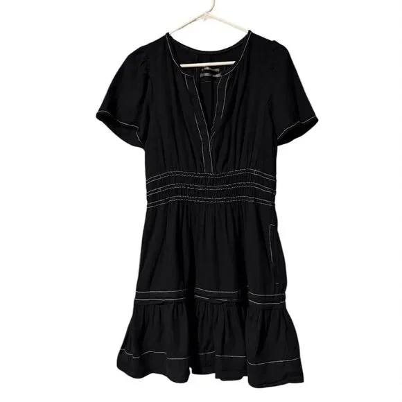 Anthropologie Black Mini Dress with White Stitching - Picture 3 of 7